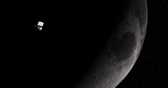 Long shot: the LRO spacecraft in orbit around Earth's Moon. Reversible, can be rotated 180 degrees. Elements of this image furnished by NASA.