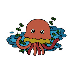 Jelly Fish cartoon illustration isolated on white background for children color book