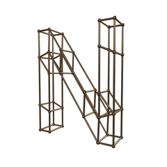 Construction letter N. 3D render of construction font isolated on white background