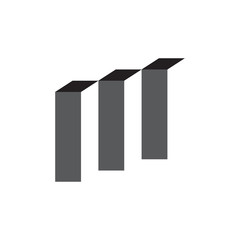 Triple I or M letter logo 3D vector black and white