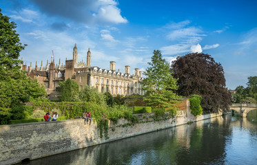 Fototapeta na wymiar Panoramic view of Clare's college at beautiful sunny day in Cambridge, England
