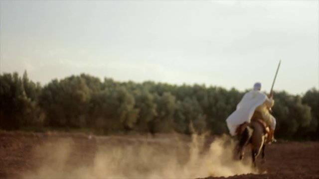 cavalier cours a la charge fantasia marocain