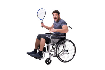 Tennis player recovering from injury on wheelchair