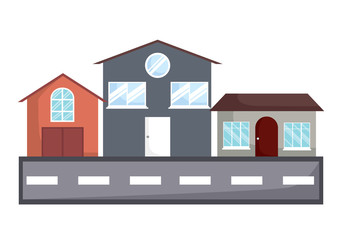 Different houses along the street  over white background, colorful design. vector illustration