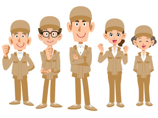 Naklejka premium ベージュの作業着を着た作業スタッフのチーム 