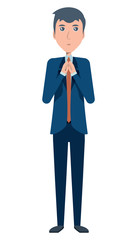 Cartoon businessman standing and thinking over white background, vector illustration