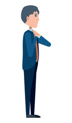 businessman standing and adjusting his tie over white background, vector illustration