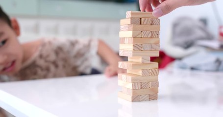Kids play with toy block at home