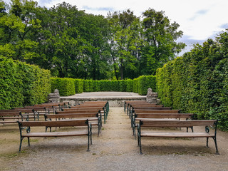 Empty seats in outdoors amphitheater