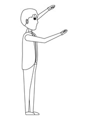 businessman with arms up over white background, vector illustration