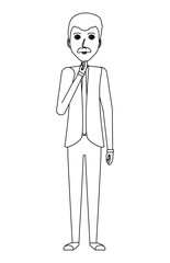 Cartoon businessman standing and thinking over white background, vector illustration