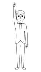 businessman standing with arm up over white background, vector illustration