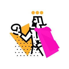 Logo for theatrical studio. Illustration of a Hamlet with a skull. The hero of the works of Shakespeare. Vector flat logo. The king's character on the stage. Corporate identity. Abstract modern logo.