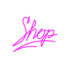 The inscription logo Shop. Symbol, sign. Vector icon. Image is isolated on white background. An inscription to the cosmetics store, clothes or to any online store.