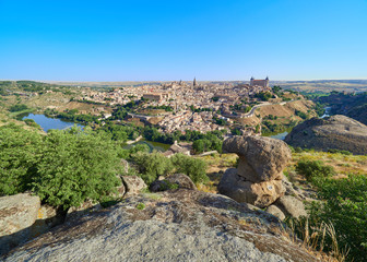 Vista Panorámica / Paisaje de la Ciudad de Toledo, Patrimonio Mundial de la Humanidad de la UNESCO, desde el Mirador de la Peña del Rey Moro, Castilla La Mancha, España