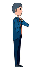 businessman standing and adjusting his tie over white background, vector illustration