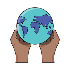 hands with earth planet over white background, vector illustration
