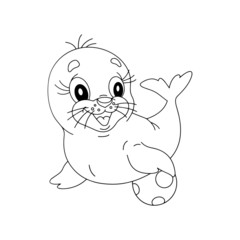 Seal cartoon illustration isolated on white background for children color book
