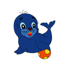 Seal cartoon illustration isolated on white background for children color book