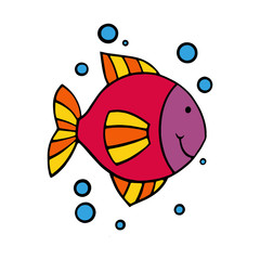 Fish cartoon illustration isolated on white background for children color book