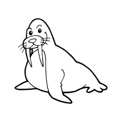 Walrus cartoon illustration isolated on white background for children color book
