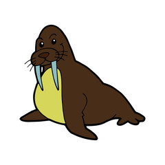Walrus cartoon illustration isolated on white background for children color book