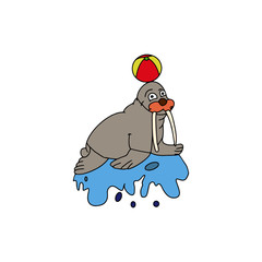 Walrus cartoon illustration isolated on white background for children color book