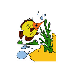Fish cartoon illustration isolated on white background for children color book