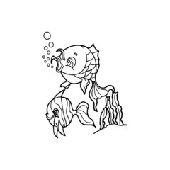 Fish cartoon illustration isolated on white background for children color book