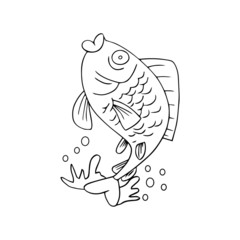 Fish cartoon illustration isolated on white background for children color book