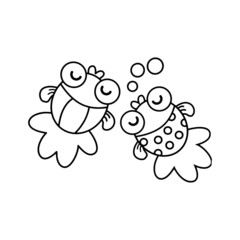 Fish cartoon illustration isolated on white background for children color book