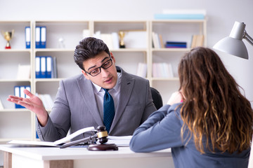Lawyer discussing legal case with client