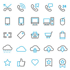 Simple Set of Basic UI - UX Software Related Vector Line Icons. Contains such Icons as Website, Web Ecommerce, presentation, Mobile App, Startup Pictogram asset Editable Stroke. Pixel Perfect.	