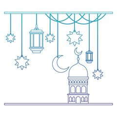 arabic castle with moon and decoration hanging vector illustration design