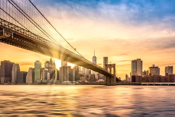 Foto op Canvas Sunset over Brooklyn Bridge in New York City © mandritoiu