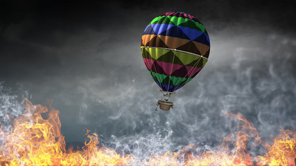 Fototapeta na wymiar Air balloon in sky. Mixed media