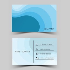 Modern business card template design. With inspiration from paper cut art. Two sided blue color on the gray background. 