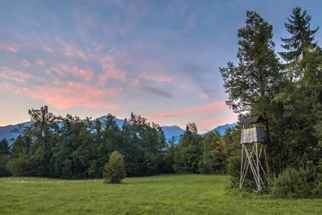 Papier Peint photo Lavable Chasser Slovenian landscape with hunting tower