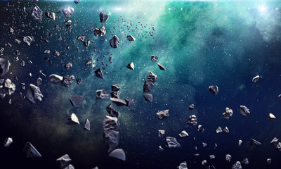 Fototapeta na wymiar Many asteroids in space