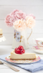 Freshly Baked Cherry Cheesecake on a Plate