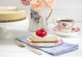 Freshly Baked Cherry Cheesecake on a Plate