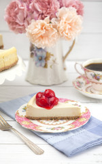 Freshly Baked Cherry Cheesecake on a Plate