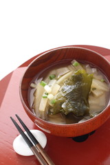 Japanese food, radish and seaweed miso soup