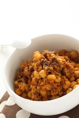 Chick pea and mince simmered spicy sauce