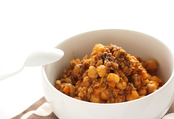 Chick pea and mince simmered spicy sauce