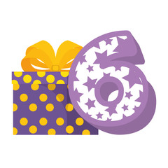 cute number six with gift vector illustration design