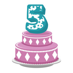 cute number five with sweet cake vector illustration design