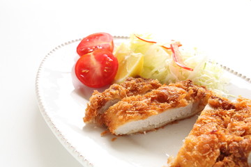 Japanese food, deep fried pork Tonkatsu and vegetable