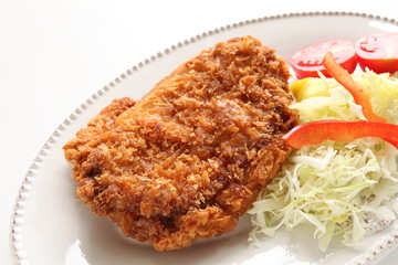Japanese food, deep fried pork Tonkatsu and vegetable