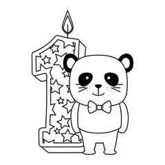 cute number one candle with cute panda bear vector illustration design